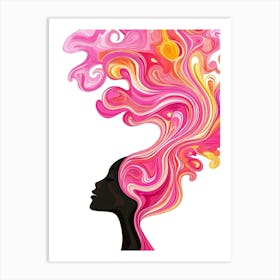 Silhouette Of A Woman With Colorful Hair Art Print