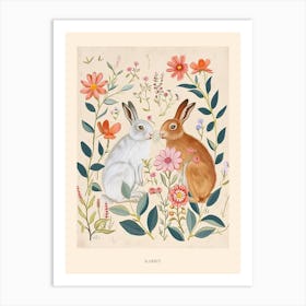 Folksy Floral Animal Drawing Rabbit 4 Poster Art Print