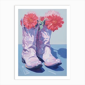 A Painting Of Cowboy Boots With Orange Flowers, Fauvist Style, Still Life 1 Art Print