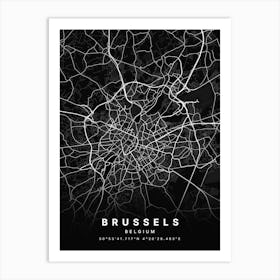 Brussels Belgium Black Map Art Print