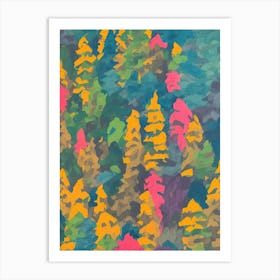 Vivid Colourful Forest Scene Oil Painting Wall Art Print Abstract Pink Nordic Woods Art Print