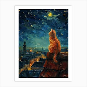 Cat At Night Art Print