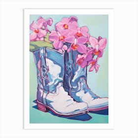 A Painting Of Cowboy Boots With Purple Lilac Flowers, Fauvist Style, Still Life 7 Art Print