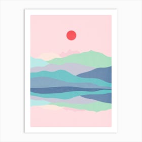 Watercolor sunset landscape 33 Art Print