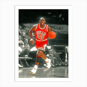 Michael Jordan Of The Chicago Bulls Dribbles Up Court During A Nba Basketball Game Against The Washington Bullets Art Print