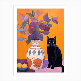 Lavender Flower Vase And A Cat, A Painting In The Style Of Matisse 2 Art Print