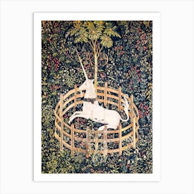 "The Unicorn Rests in a Garden," Also Called "The Unicorn in Captivity," is the Best-Known of the Unicorn Tapestries (1495-1505) Designed in Paris. Looted during the French Revolution. Rare Remastered Tapestry Art Ancient Relic High Definition Art Print