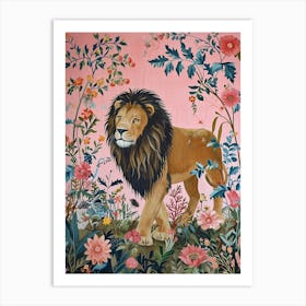 Floral Animal Painting Lion 3 Art Print