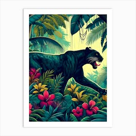 Panther In Floral Paradise Póster