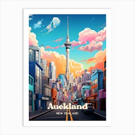 Auckland New Zealand Cityscape Travel Illustration Art Print