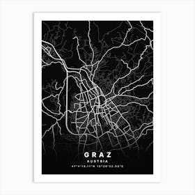 Graz Austria Black Map Art Print