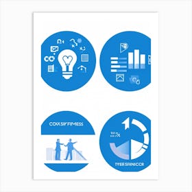 Business Decision Making Process Represented As Minimalistic Icons Split Screens Showing A Thought (1) Art Print