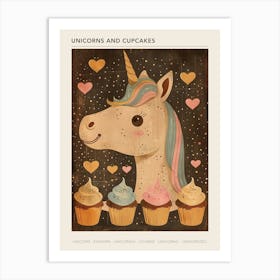 Unicorn With Cupcakes Mocha Muted Pastels 2 Poster Art Print