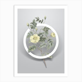 Vintage Yellow Sweetbriar Rose Minimalist Flower Geometric Circle on Soft Gray Art Print