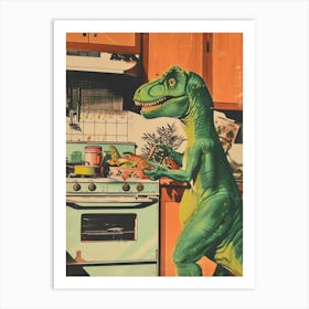 Dinosaur In The Kitchen Retro Abstract Collage 2 Art Print