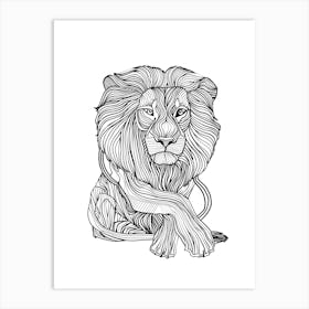 Lion Coloring Page animal lines art Art Print