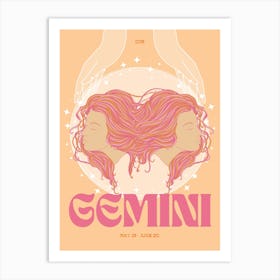 Orange Zodiac Gemini Art Print