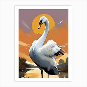 Swan At Sunset Art Print