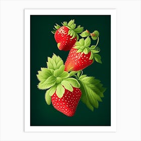 Everbearing Strawberries, Plant, Retro Drawing Art Print