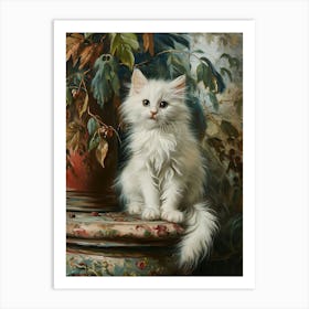 White Cat Rococo Inspired Painting 2 Art Print