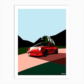 Porsche 911 - Christmas Tree - Retro Classic Red Art Print