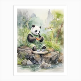 Panda Art Knitting Watercolour 2 Art Print