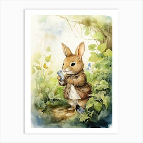 Bunny Hicking Rabbit Prints Watercolour 3 Art Print
