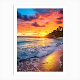 Galley Bay Beach Antigua With The Sun Setting Behind 4 Art Print