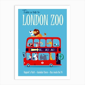 London Zoo Poster Blue & Red Art Print