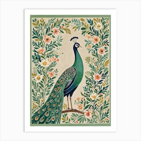 Peacock In Floral Art Print