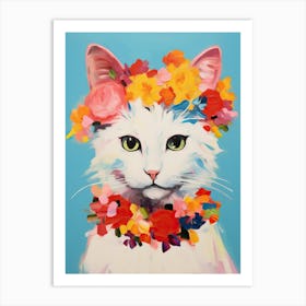 Turkish Angora Cat With A Flower Crown Painting Matisse Style 3 Art Print