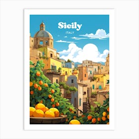 Sicily Italy Summer Travel Illustration Art Print