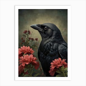 Crow In Flowers Art Print