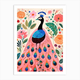 Pink Scandi Peacock 3 Art Print