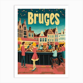 Aihrgdesign A 1970s Inspired Travel Poster For Bruges Art Print