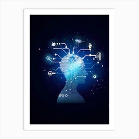 Abstract Concept Art Of A Silhouetted Head Outlined Against A Backdrop Of Light Bulbs And Gears Sym (6) Art Print