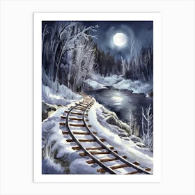 Railroad Tracks In The Snow Art Print