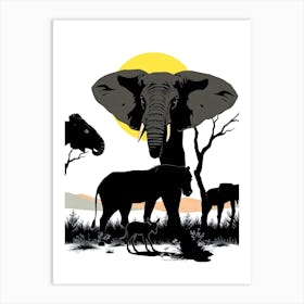 Silhouette Of African Animals Art Print