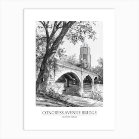 Congress Avenue Bridge Austin Texas Black And White Drawing 1 Poster Art Print