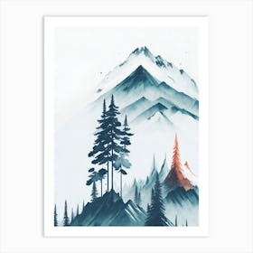 Mountain And Forest In Minimalist Watercolor Vertical Composition 263 Art Print