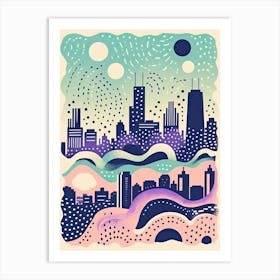 Chicago In Risograph Style 2 Art Print