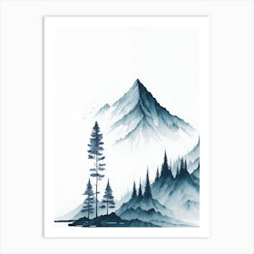 Mountain And Forest In Minimalist Watercolor Vertical Composition 47 Art Print