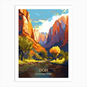 Zion National Park Travel Poster Illustration Style 5 Art Print