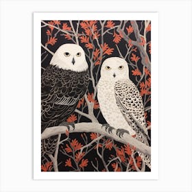 Art Nouveau Birds Poster Snowy Owl 1 Art Print