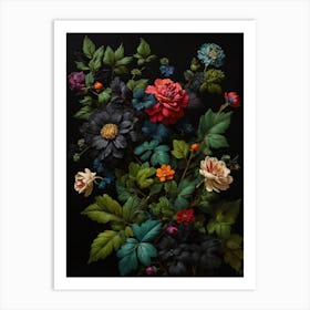 Flowers On A Black Background Art Print