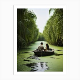 Rendering Of A Tender Moment As A Couple Deeply In Love Quietly Traversing The Waters Of A Jungle Art Print