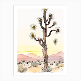 Joshua Tree At Dawn In Desert Minimilist Watercolour  Art Print