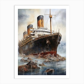 Titanic Ship Bow Illustration 1 Art Print
