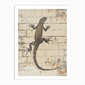 Iguana On A Brick Wall Realistic Illustration Art Print