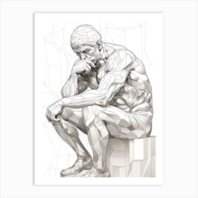 Line Art Inspired By The Thinker 4 Art Print